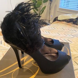 Feathered platform stilettos